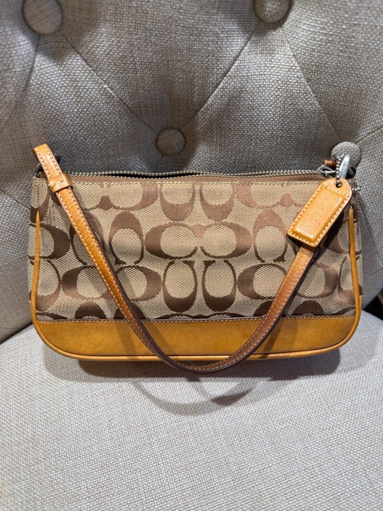Coach Handbags - Coach Y2K Hampton Mini Signature Wristlet Brown Canvas Leather Pochette Bag 2004